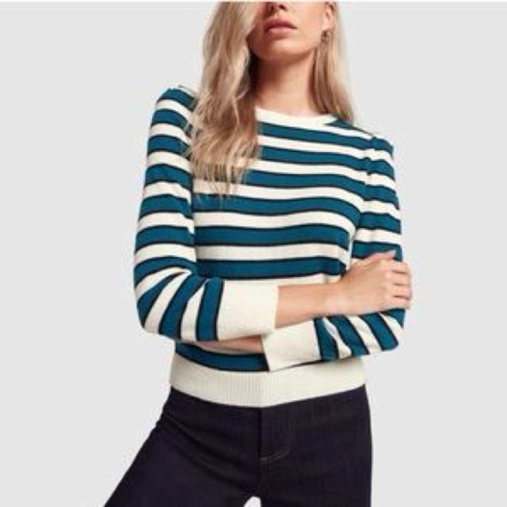 G. Label by goop Striped Crew Neck Evan Tomboy Rugby Cashmere Sweater size L